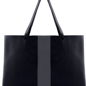 Vince Camuto Sleek Black and Gray Tote with Vertical Stripe